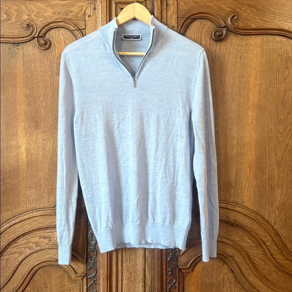 Charles Tyrwhitt Merino Wool Quarter Zip Mock Neck Blue Sweater